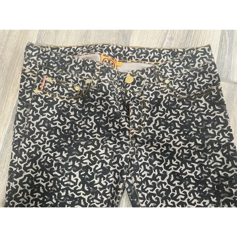 Tory Burch Jeans Womens Sz 28 Geometric Print Straight Leg Black Gray Designer